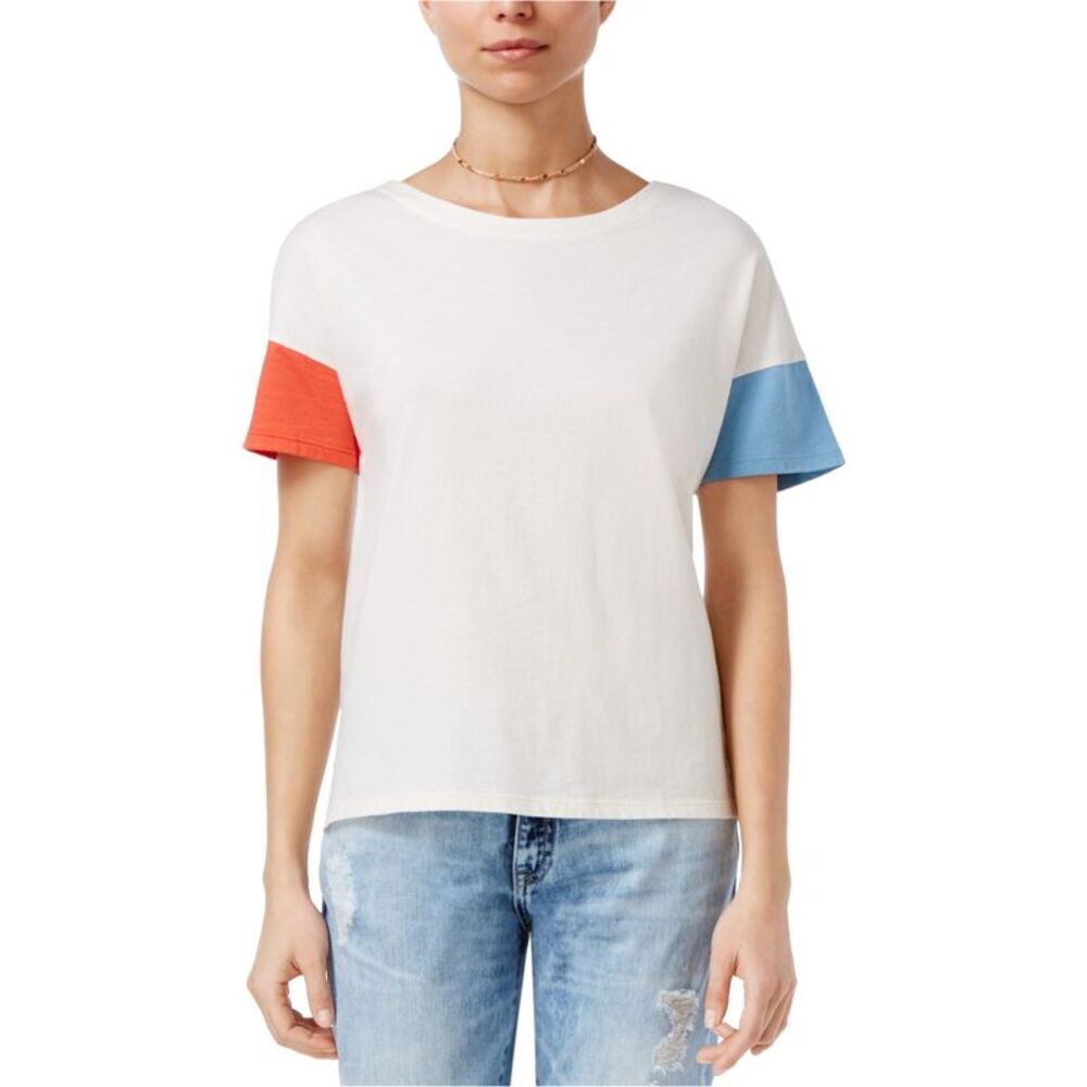 ban.do Womens Colorblocked Basic T-Shirt, Off-White, L, DM